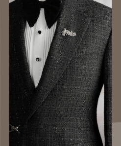 Vest đen Tweed cổ K gài chéo