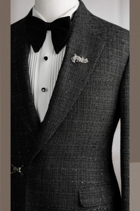 Vest đen Tweed cổ K gài chéo