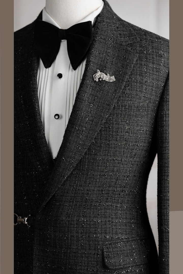 Vest đen Tweed cổ K gài chéo Vest đen Tweed cổ K gài chéo