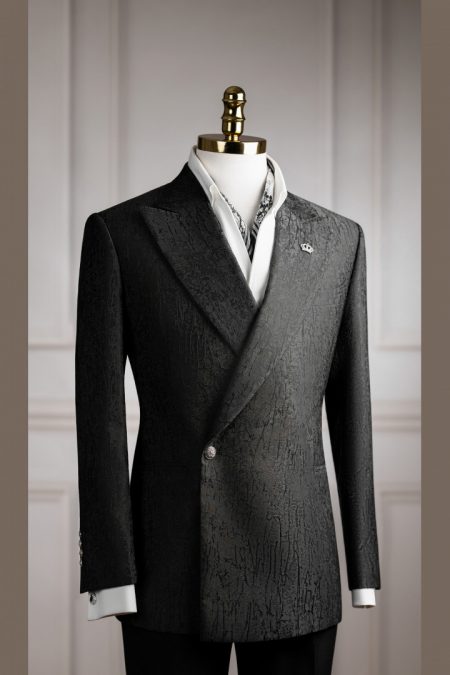 Vest đen vân vỏ cây gài chéo 1 cúc