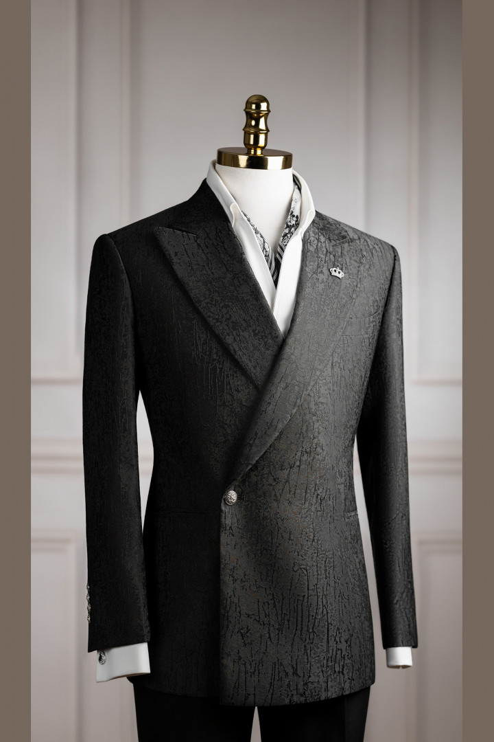 Vest đen vân vỏ cây gài chéo 1 cúc