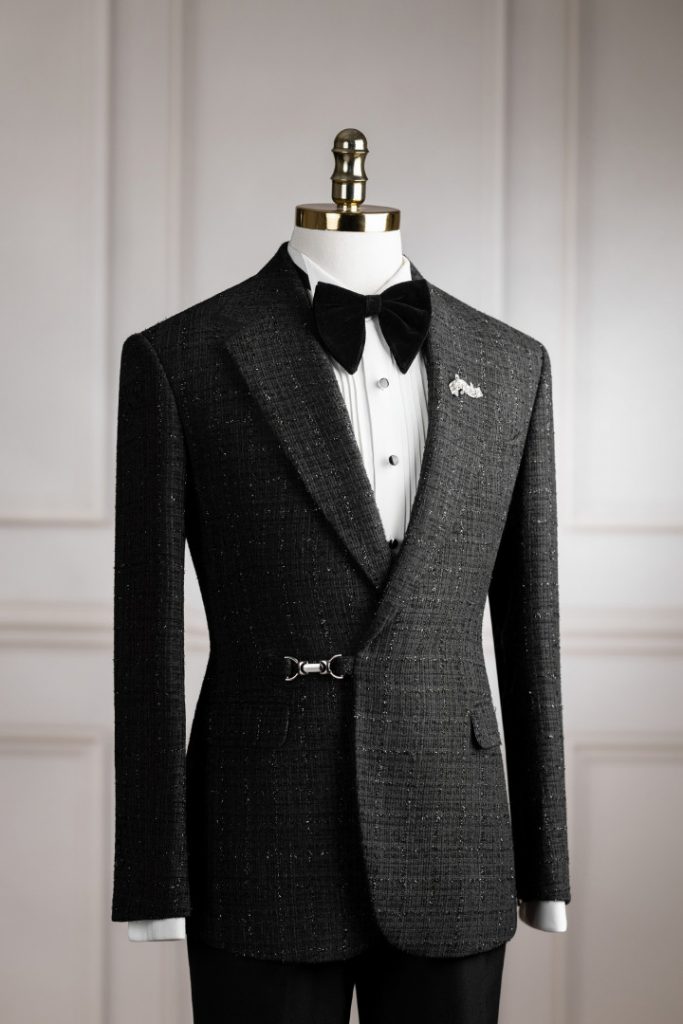 Vest đen cúc cài chéo vải tweed – Đậm chất quý ông hiện đại