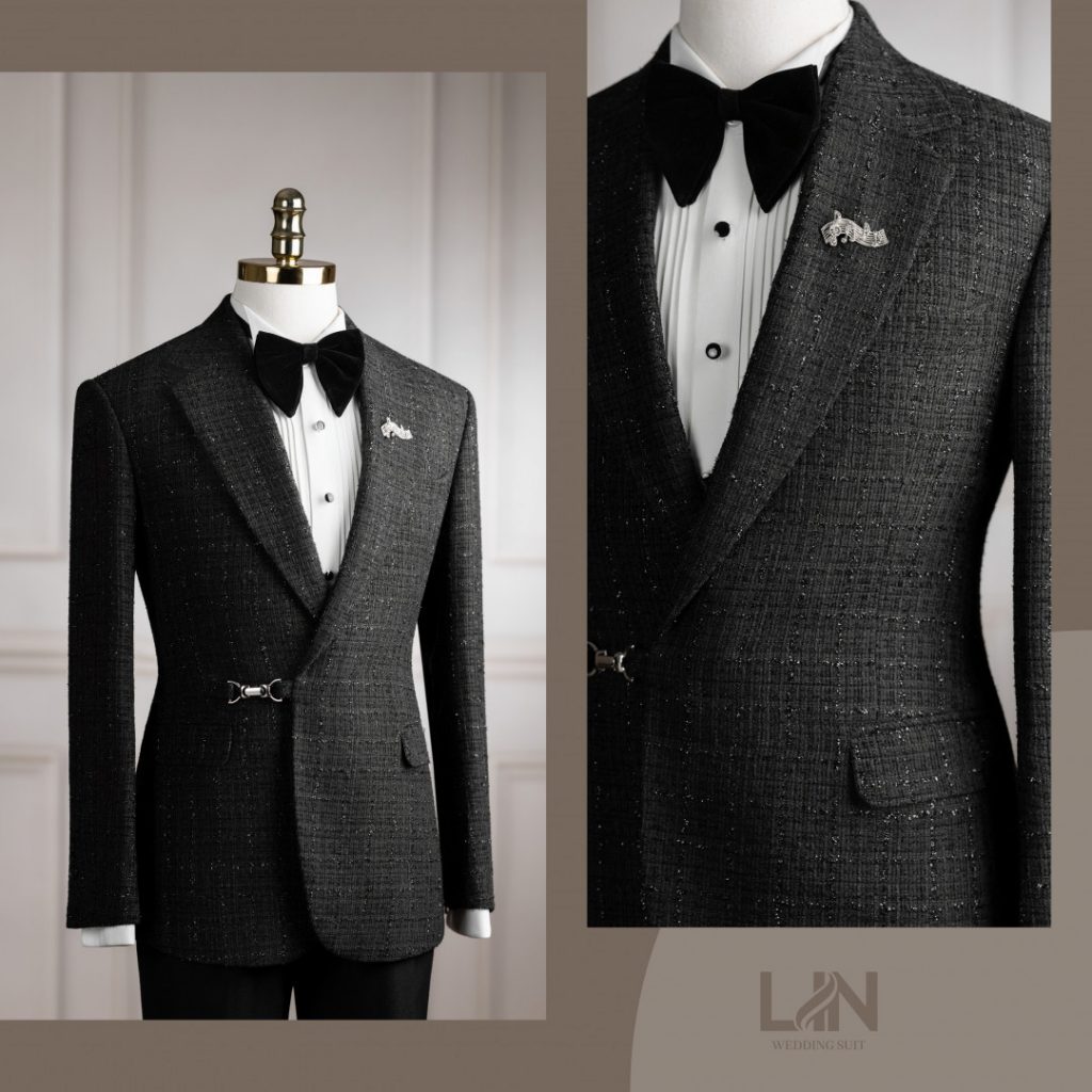 Vest đen cúc cài chéo vải tweed – Đậm chất quý ông hiện đại