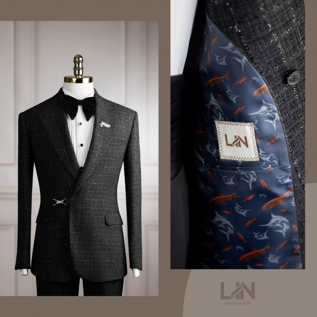 Vest đen cúc cài chéo vải tweed – Đậm chất quý ông hiện đại