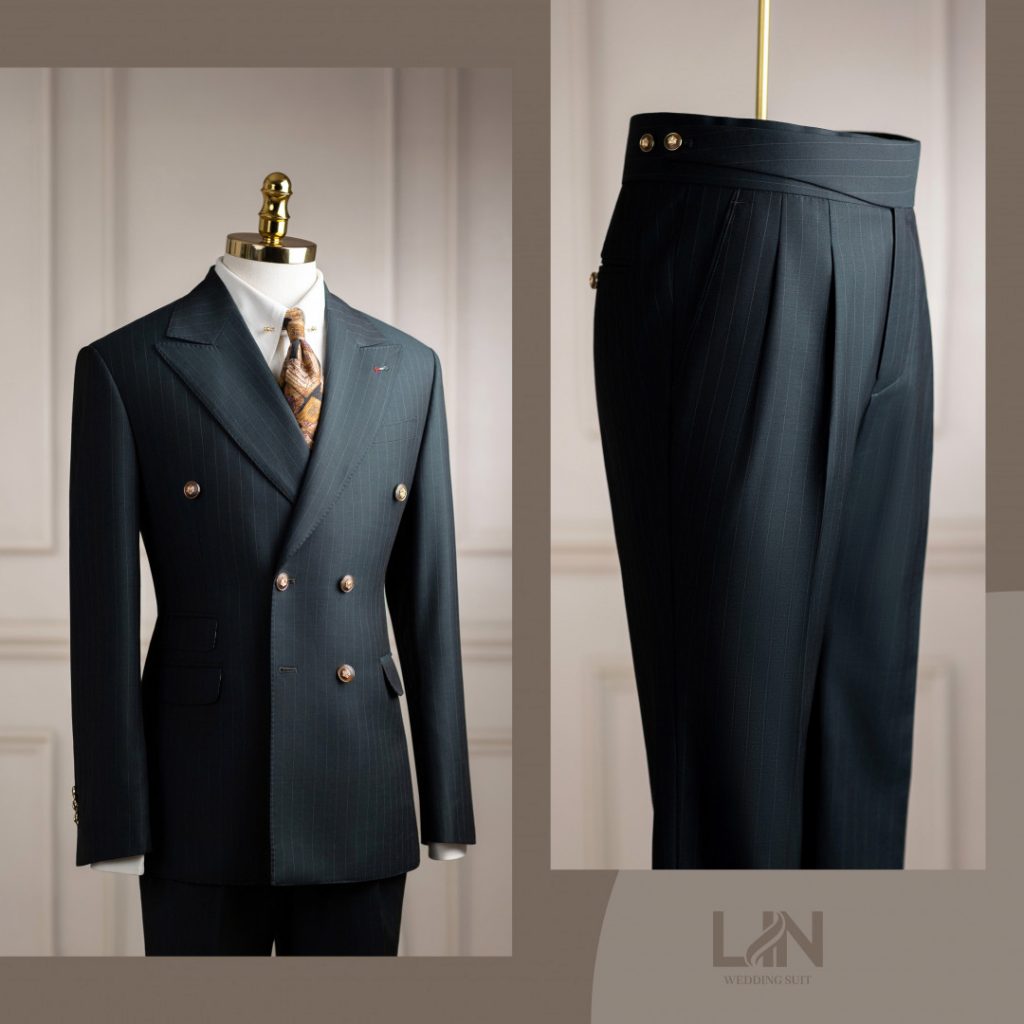 Suit xanh rêu sọc dọc – Khí chất khác biệt cho chú rể hiện đại