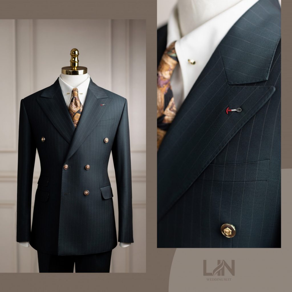 Suit xanh rêu sọc dọc – Khí chất khác biệt cho chú rể hiện đại