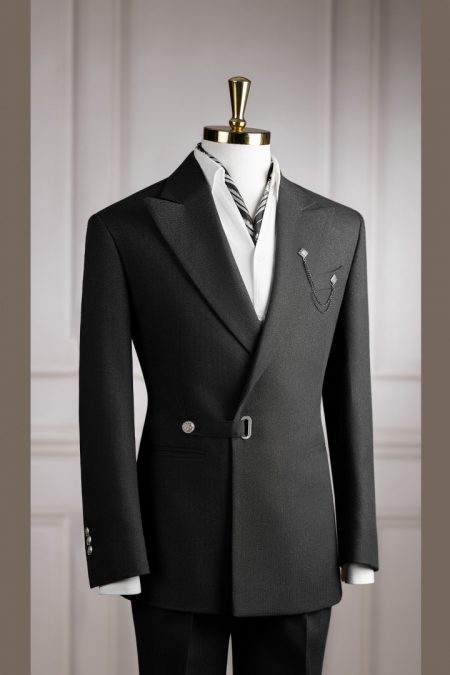 Vest đen xương cá cổ nhọn cài chéo