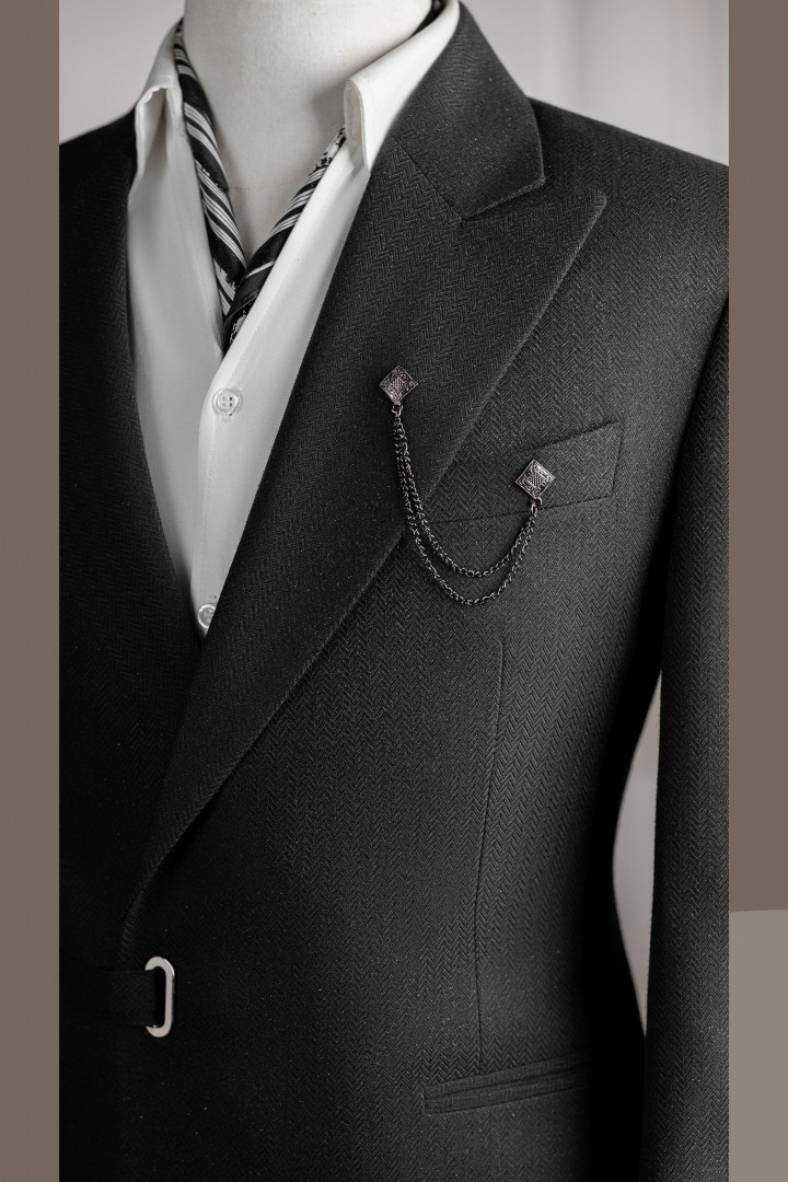 VE.329 Vest đen xương cá cổ nhọn cài chéo_B Vest đen xương cá cổ nhọn cài chéo