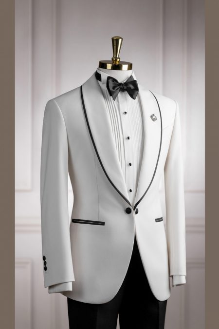 Vest trắng cổ sam viền đen 1 cúc