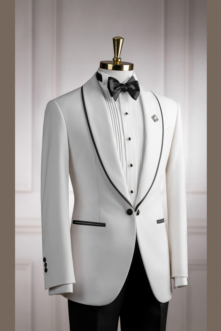 Vest trắng cổ sam viền đen 1 cúc