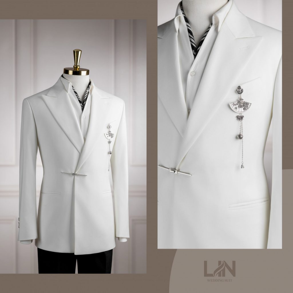 VEST TRẮNG CỔ NHỌN TRÂM CÀI CHÉO
