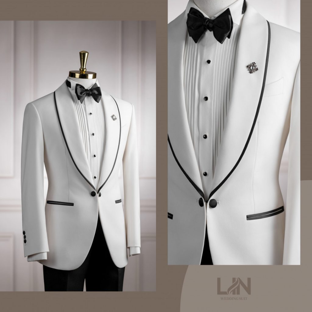 TUXEDO TRẮNG CỔ SAM VIỀN ĐEN – BIỂU TƯỢNG CỦA SỰ THANH LỊCH