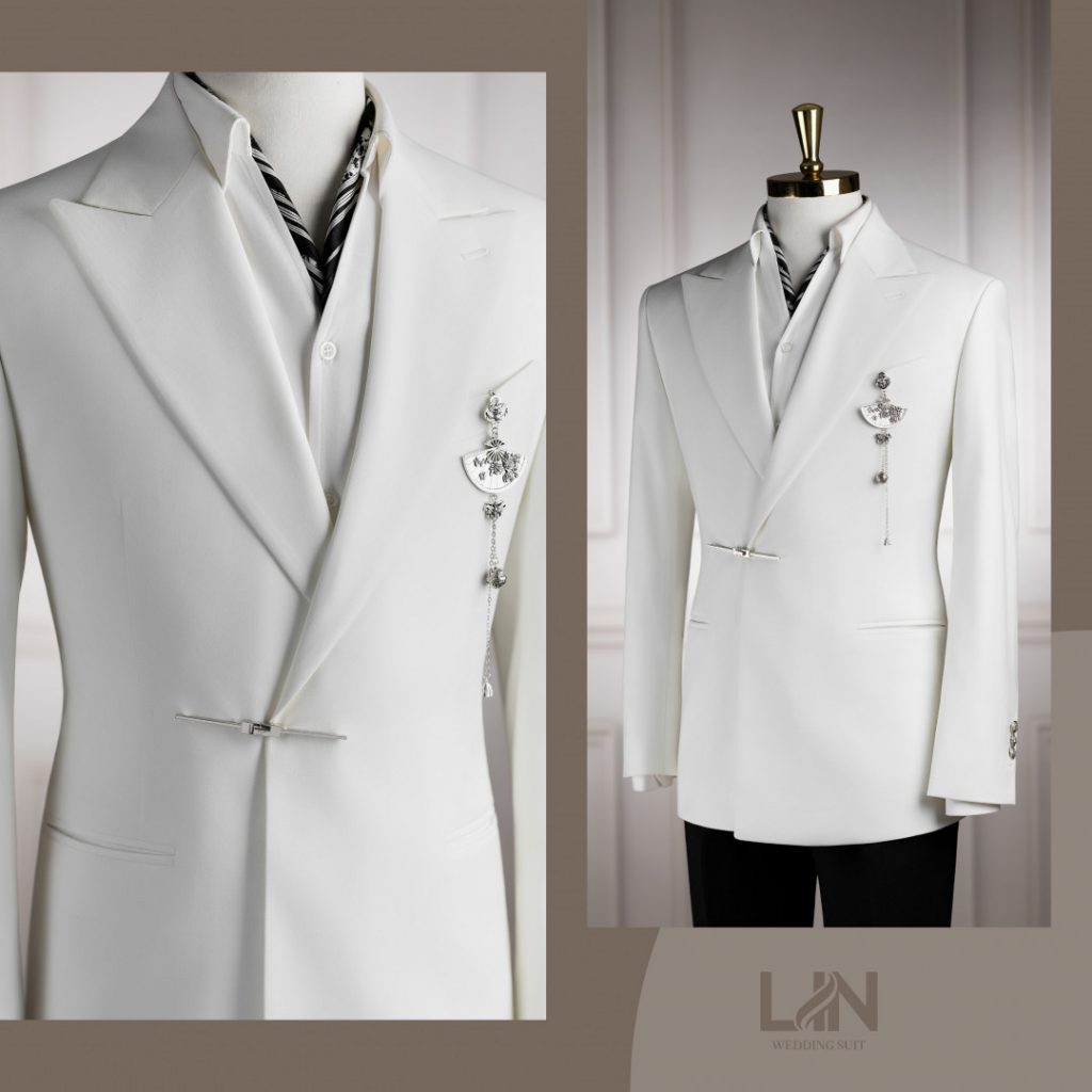 VEST TRẮNG CỔ NHỌN TRÂM CÀI CHÉO