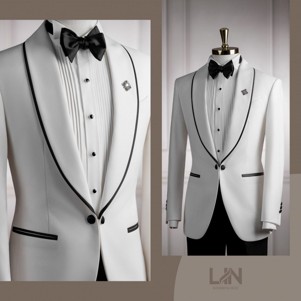 TUXEDO TRẮNG CỔ SAM VIỀN ĐEN – BIỂU TƯỢNG CỦA SỰ THANH LỊCH