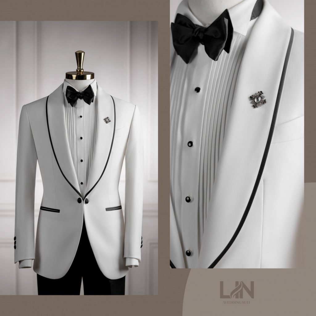 TUXEDO TRẮNG CỔ SAM VIỀN ĐEN – BIỂU TƯỢNG CỦA SỰ THANH LỊCH