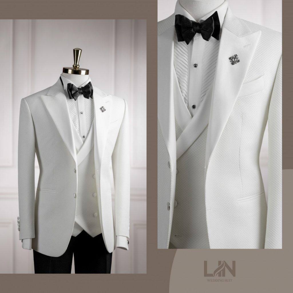 TUXEDO TRẮNG HỌA TIẾT MẮT LƯỚI – ĐẲNG CẤP CỦA CHÚ RỂ HIỆN ĐẠI
