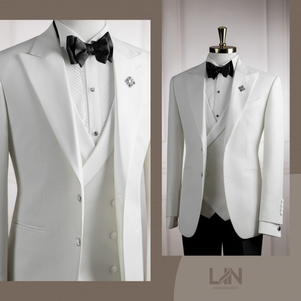 TUXEDO TRẮNG HỌA TIẾT MẮT LƯỚI – ĐẲNG CẤP CỦA CHÚ RỂ HIỆN ĐẠI