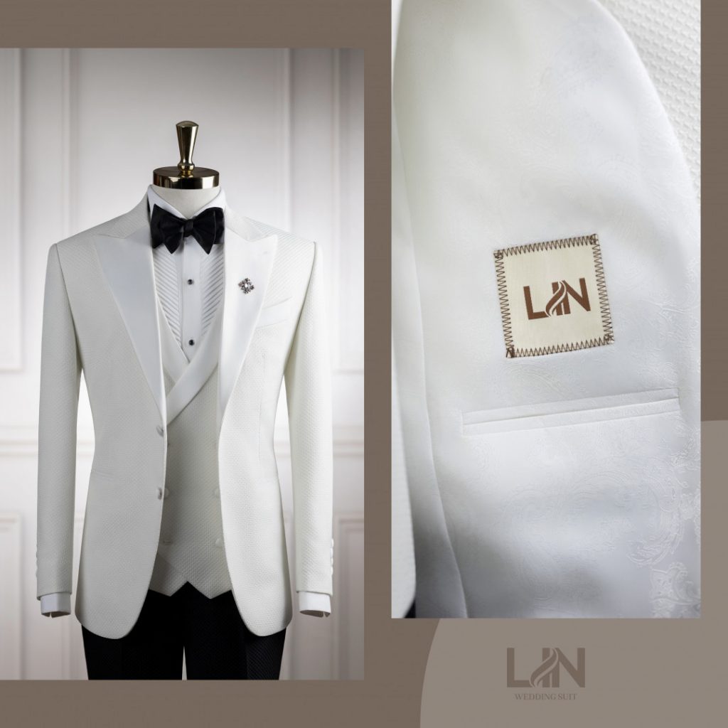 TUXEDO TRẮNG HỌA TIẾT MẮT LƯỚI – ĐẲNG CẤP CỦA CHÚ RỂ HIỆN ĐẠI
