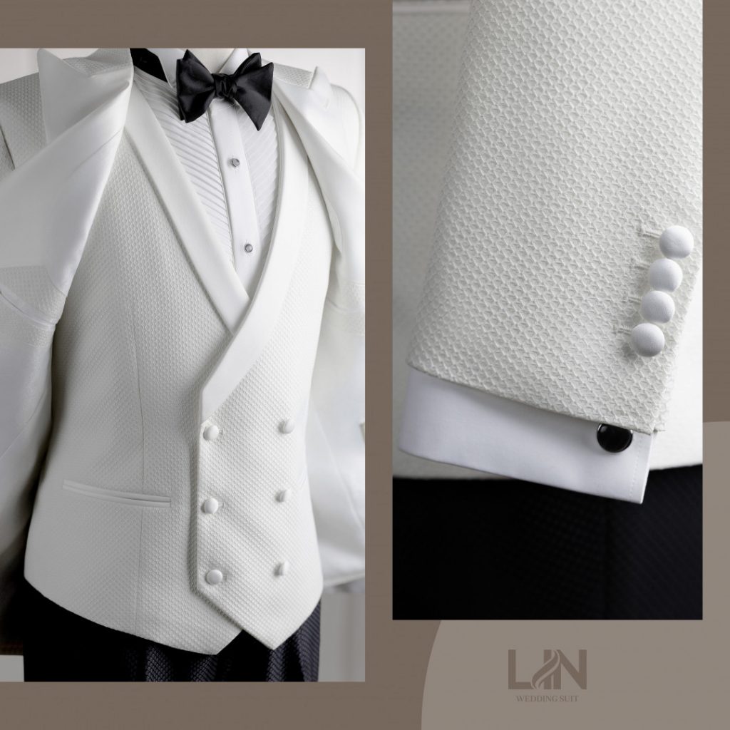 TUXEDO TRẮNG HỌA TIẾT MẮT LƯỚI – ĐẲNG CẤP CỦA CHÚ RỂ HIỆN ĐẠI