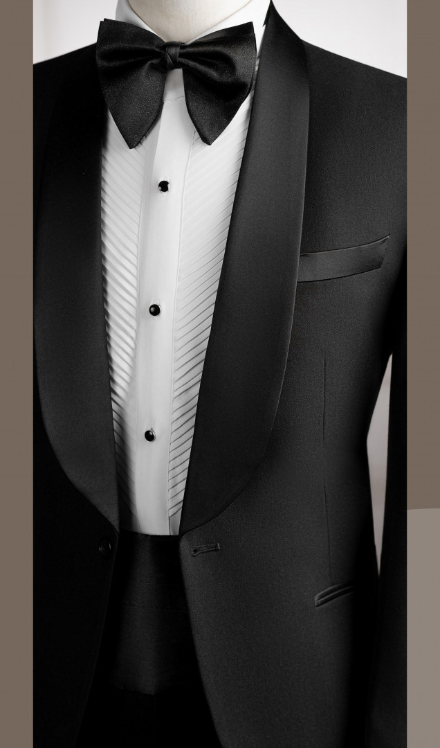 VE.046 Vest đen cổ sam phi mờ 1 cúc B Vest đen cổ sam phi mờ 1 cúc