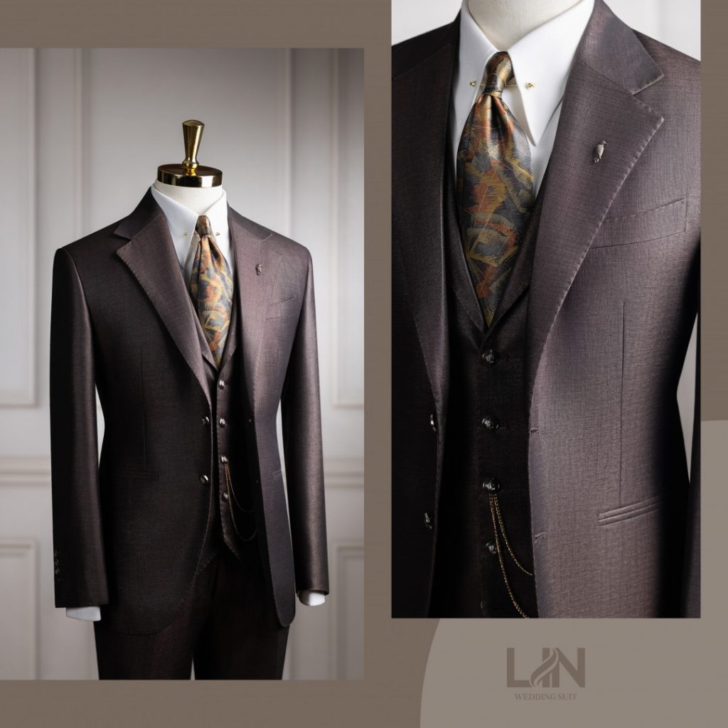 SUIT NÂU 3 MẢNH XƯỚC KIM SA