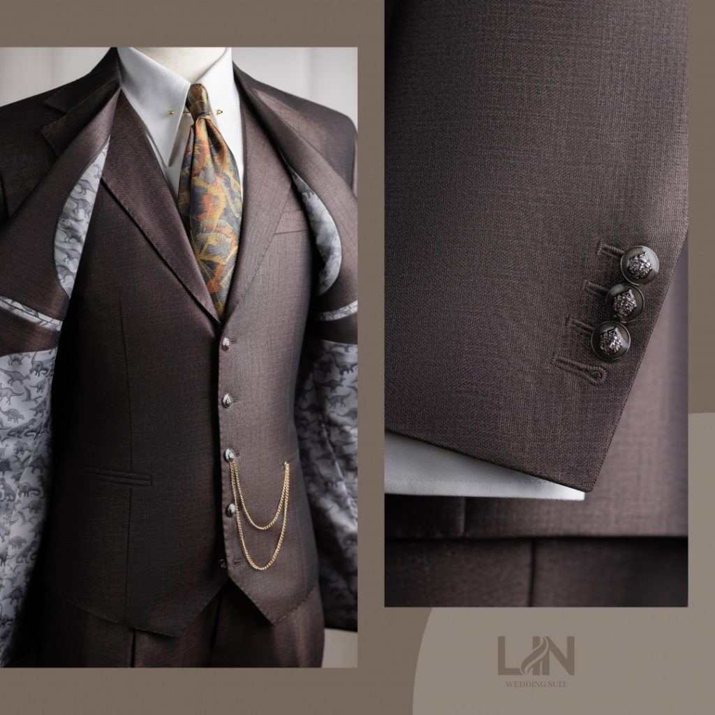 SUIT NÂU 3 MẢNH XƯỚC KIM SA