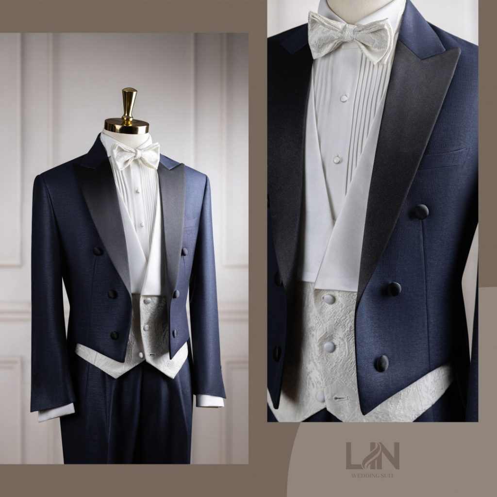 LỄ PHỤC TUXEDO ĐUÔI TÔM XANH XƯỚC KIM SA – KHÍ CHẤT HOÀNG GIA CHO CHÚ RỂ
