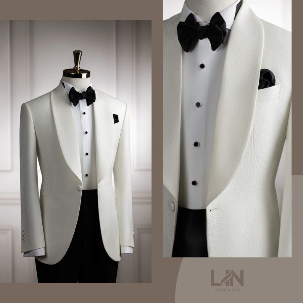 LỄ PHỤC TUXEDO KEM GẤM CỔ SAM – KHI SỰ SANG TRỌNG ĐẾN TỪ NHỮNG CHI TIẾT TINH TẾ