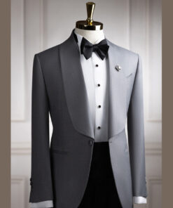 VE.344 Tuxedo xám xước cổ sam 1 cúc