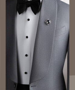 VE.344 Tuxedo xám xước cổ sam 1 cúc