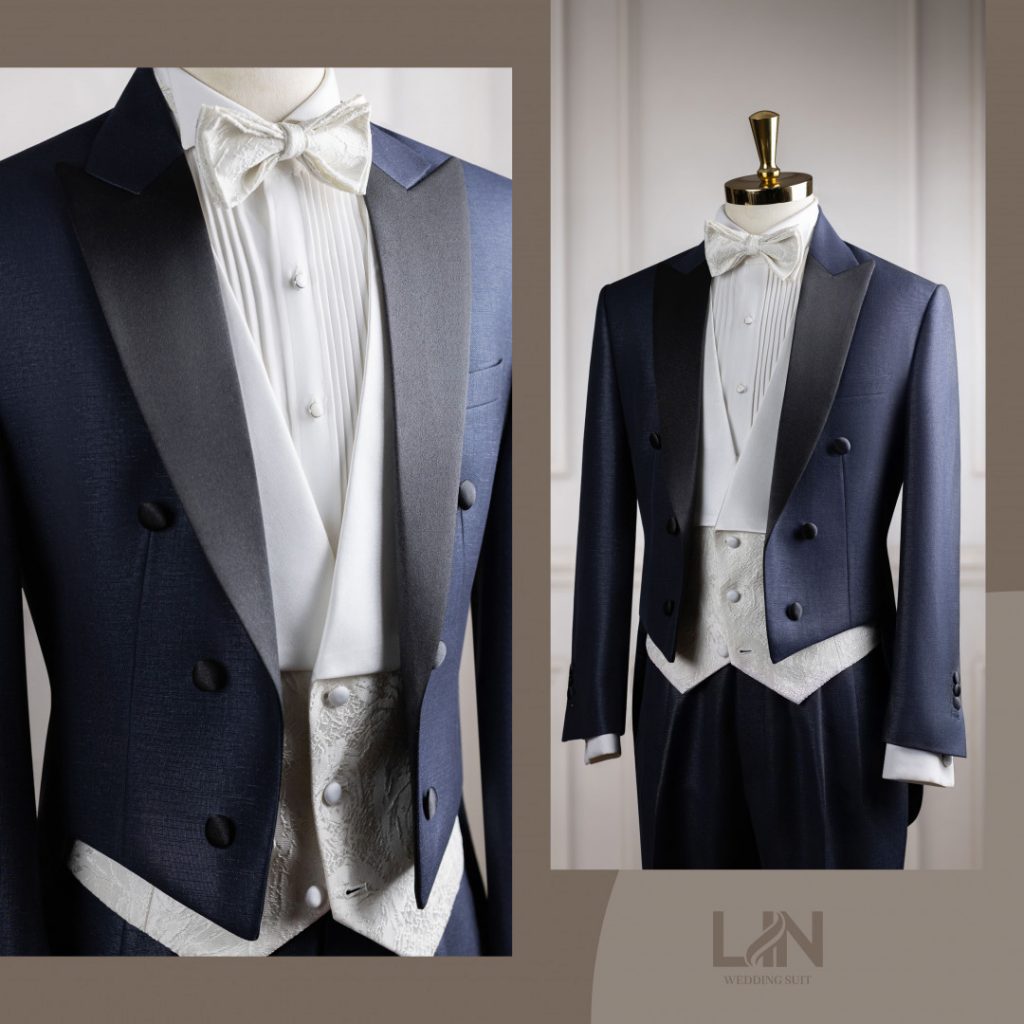 LỄ PHỤC TUXEDO ĐUÔI TÔM XANH XƯỚC KIM SA – KHÍ CHẤT HOÀNG GIA CHO CHÚ RỂ