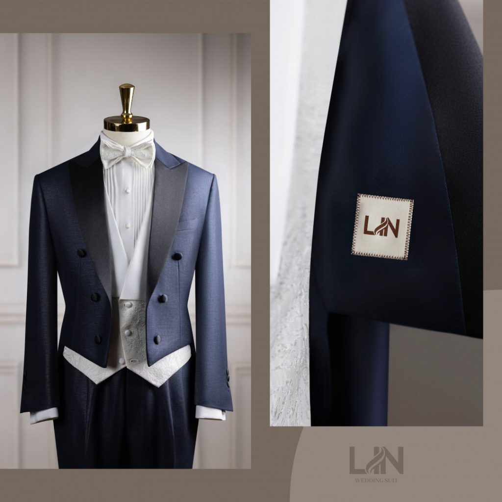 LỄ PHỤC TUXEDO ĐUÔI TÔM XANH XƯỚC KIM SA – KHÍ CHẤT HOÀNG GIA CHO CHÚ RỂ