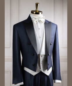 Tuxedo xanh xước kim sa đuôi tôm cổ nhọn 6 cúc