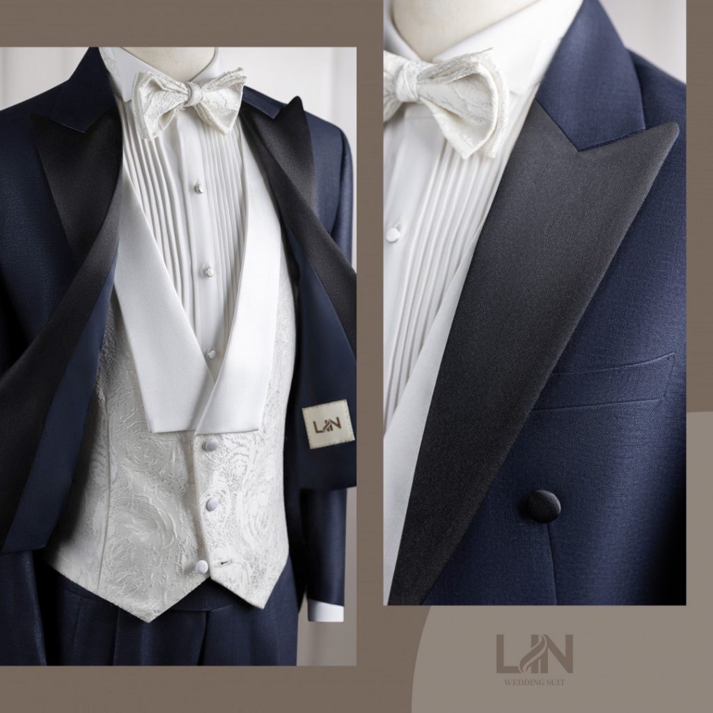 LỄ PHỤC TUXEDO ĐUÔI TÔM XANH XƯỚC KIM SA – KHÍ CHẤT HOÀNG GIA CHO CHÚ RỂ