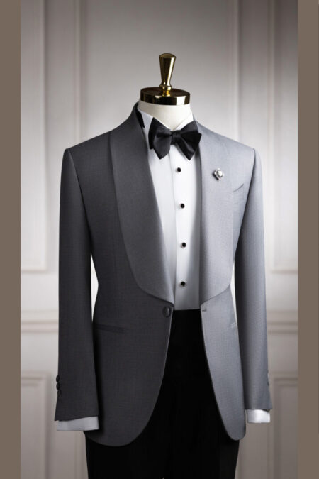 Tuxedo xám xước cổ sam 1 cúc