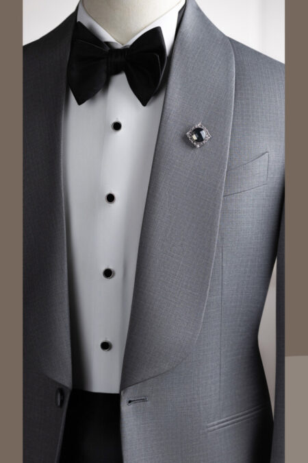 Tuxedo xám xước cổ sam 1 cúc