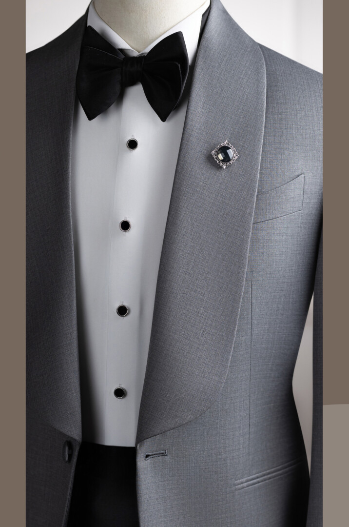 Tuxedo xám xước cổ sam 1 cúc Tuxedo xám xước cổ sam 1 cúc
