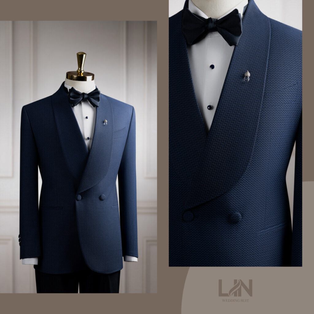 TUXEDO XANH NAVY VÂN SÓNG CỔ SAM – DẤU ẤN LỊCH LÃM CỦA QUÝ ÔNG HIỆN ĐẠI