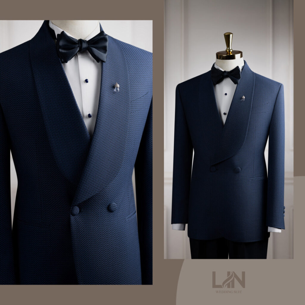 TUXEDO XANH NAVY VÂN SÓNG CỔ SAM – DẤU ẤN LỊCH LÃM CỦA QUÝ ÔNG HIỆN ĐẠI