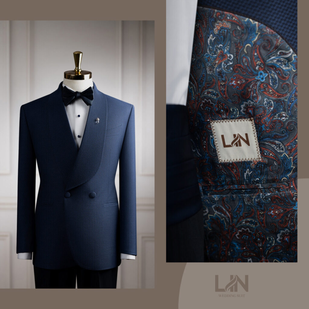 TUXEDO XANH NAVY VÂN SÓNG CỔ SAM – DẤU ẤN LỊCH LÃM CỦA QUÝ ÔNG HIỆN ĐẠI