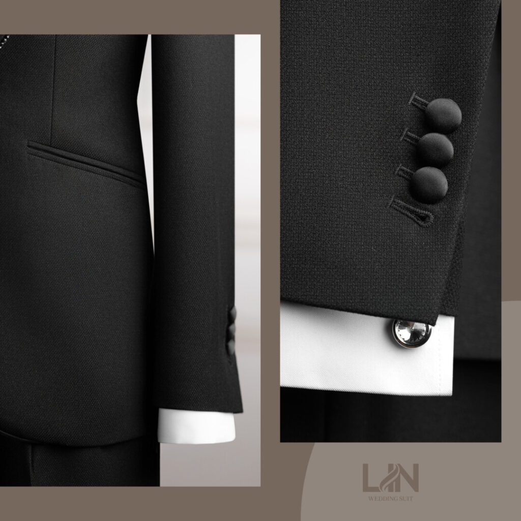 TUXEDO ĐEN CỔ SAM ĐÍNH ĐÁ – TINH TẾ TRONG TỪNG ĐIỂM NHẤN