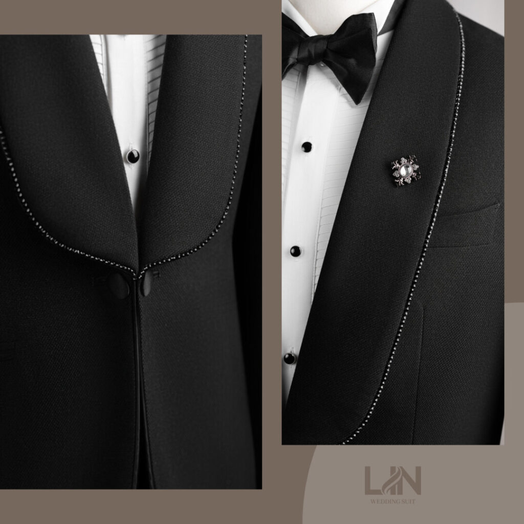 TUXEDO ĐEN CỔ SAM ĐÍNH ĐÁ – TINH TẾ TRONG TỪNG ĐIỂM NHẤN