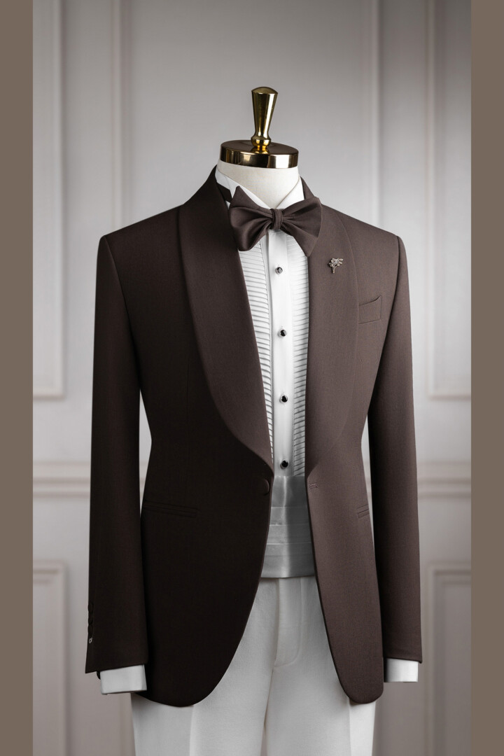 VE.351 Tuxedo chocolate cổ sam 1 cúc