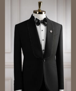 VE.349 Tuxedo đen cổ sam đính đá 1 cúc