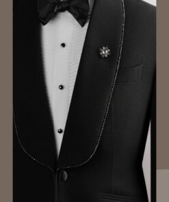 VE.349 Tuxedo đen cổ sam đính đá 1 cúc