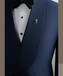 VE.352 Vest xanh navy vân sóng cổ sam cúc đôi