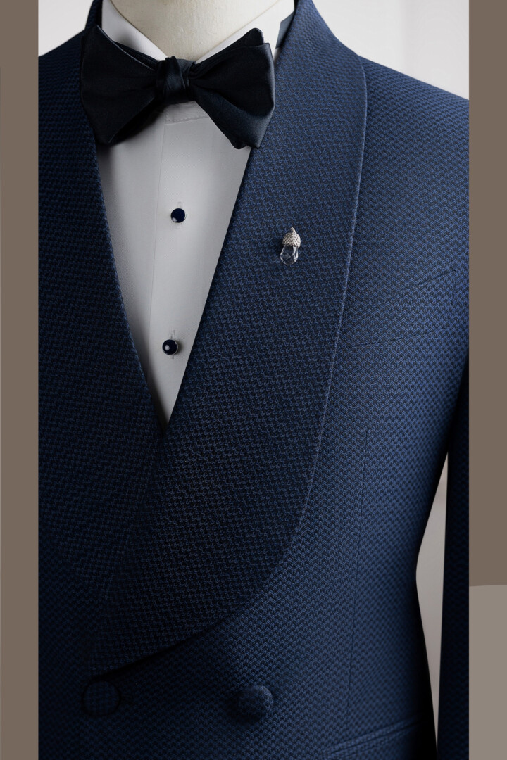 VE.352 Vest xanh navy vân sóng cổ sam cúc đôi VE.352 Vest xanh navy vân sóng cổ sam cúc đôi