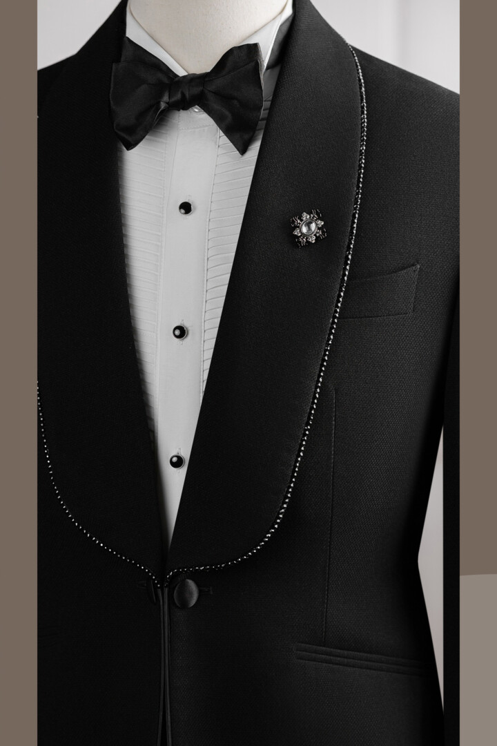 VE.349 Tuxedo đen cổ sam đính đá 1 cúc VE.349 Tuxedo đen cổ sam đính đá 1 cúc